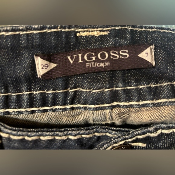 Vigoss Fit Capri Jeans Women’s Size 7 Bling Embroidered Cropped Dark Wash Mid - Picture 5 of 6